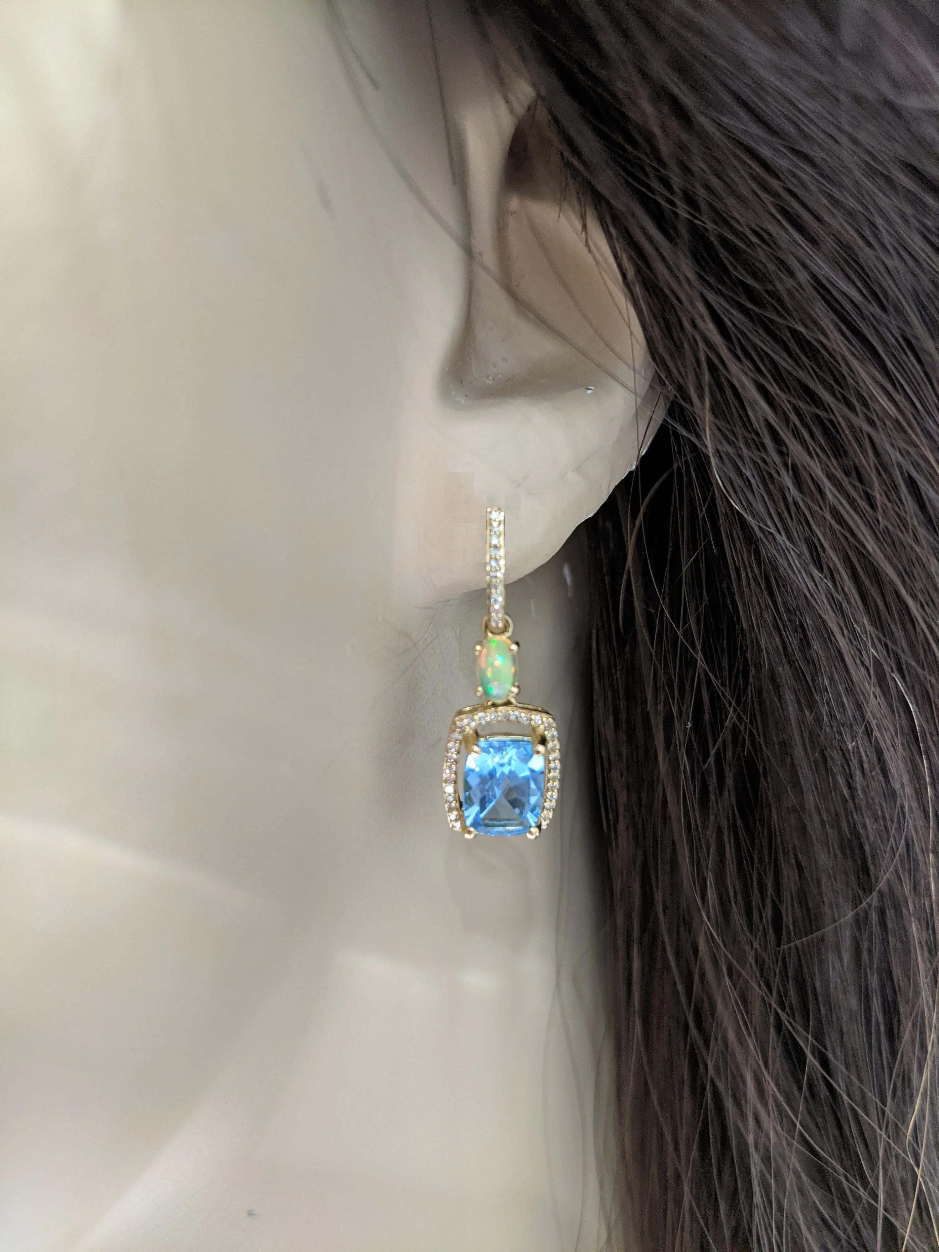 10K Gold And Diamond With Blue Topaz Stone Earrings