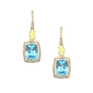 10K Gold And Diamond With Blue Topaz Stone Earrings