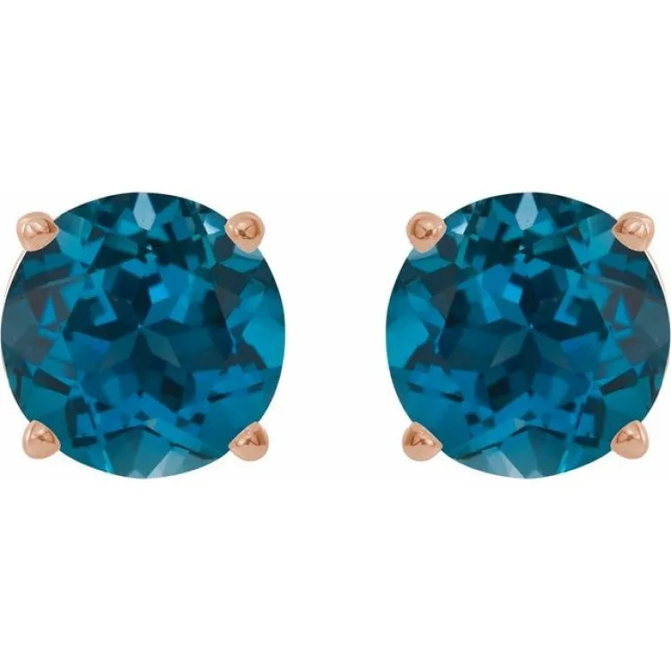 14K Rose 7 mm Natural London Blue Topaz Stud Earrings