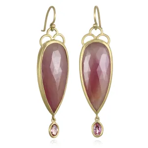 18 Karat Gold Rose Cut Pink Sapphire and Pink Topaz Scallop Earrings
