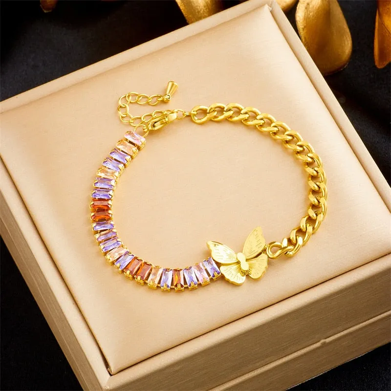 316L Stainless Steel Butterfly Bangles Bracelet For Women