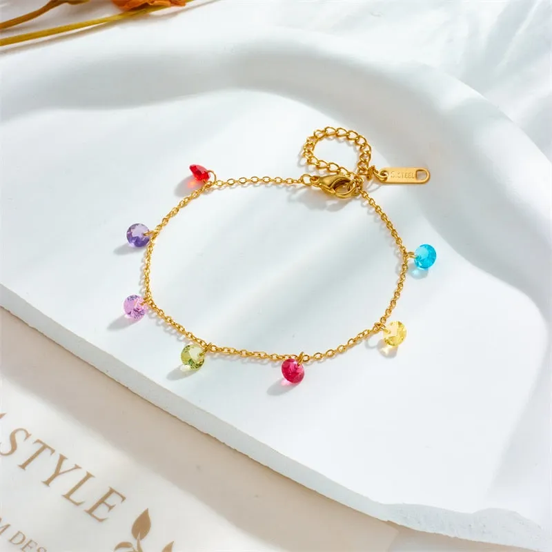 316L Stainless Steel Colorful Zircon Crystal Charm Bracelet For Women