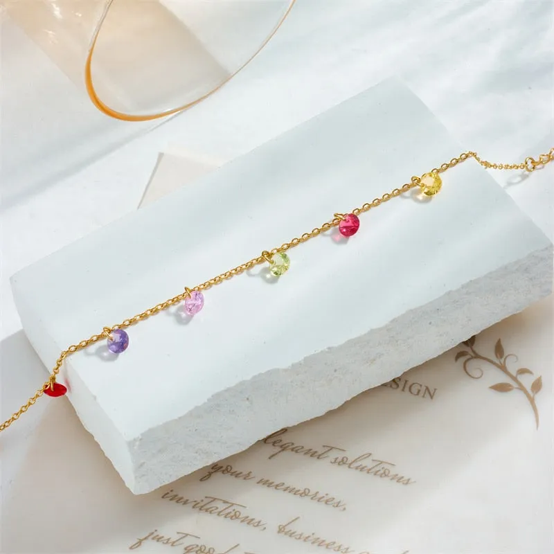316L Stainless Steel Colorful Zircon Crystal Charm Bracelet For Women