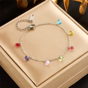 316L Stainless Steel Colorful Zircon Crystal Charm Bracelet For Women