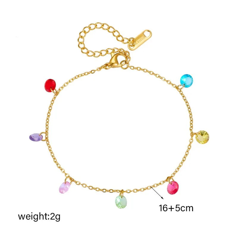 316L Stainless Steel Colorful Zircon Crystal Charm Bracelet For Women