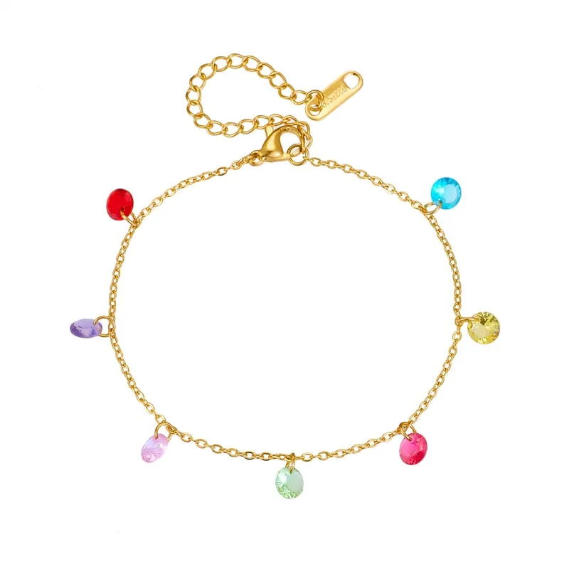 316L Stainless Steel Colorful Zircon Crystal Charm Bracelet For Women