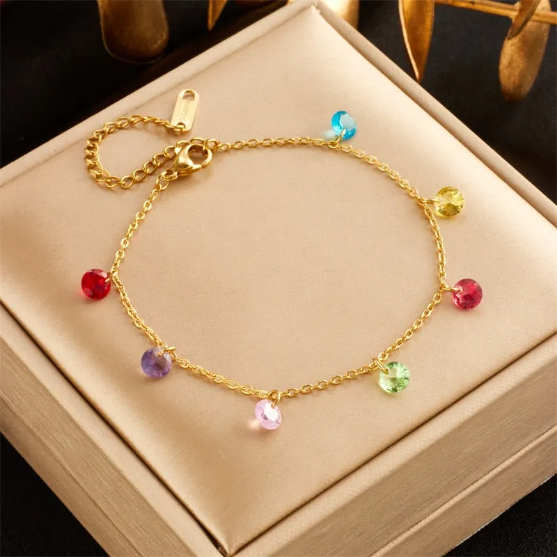 316L Stainless Steel Colorful Zircon Crystal Charm Bracelet For Women