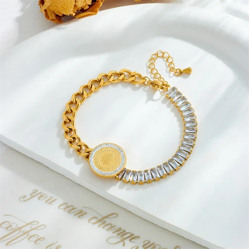 316L Stainless Steel Portrait Coin Bracelet For Women