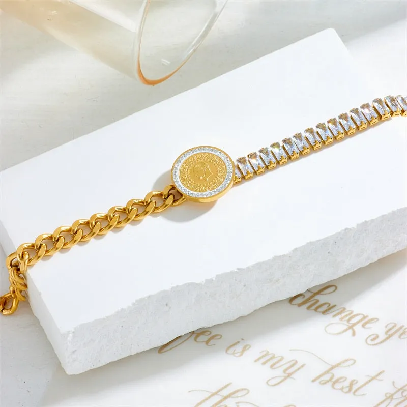 316L Stainless Steel Portrait Coin Bracelet For Women