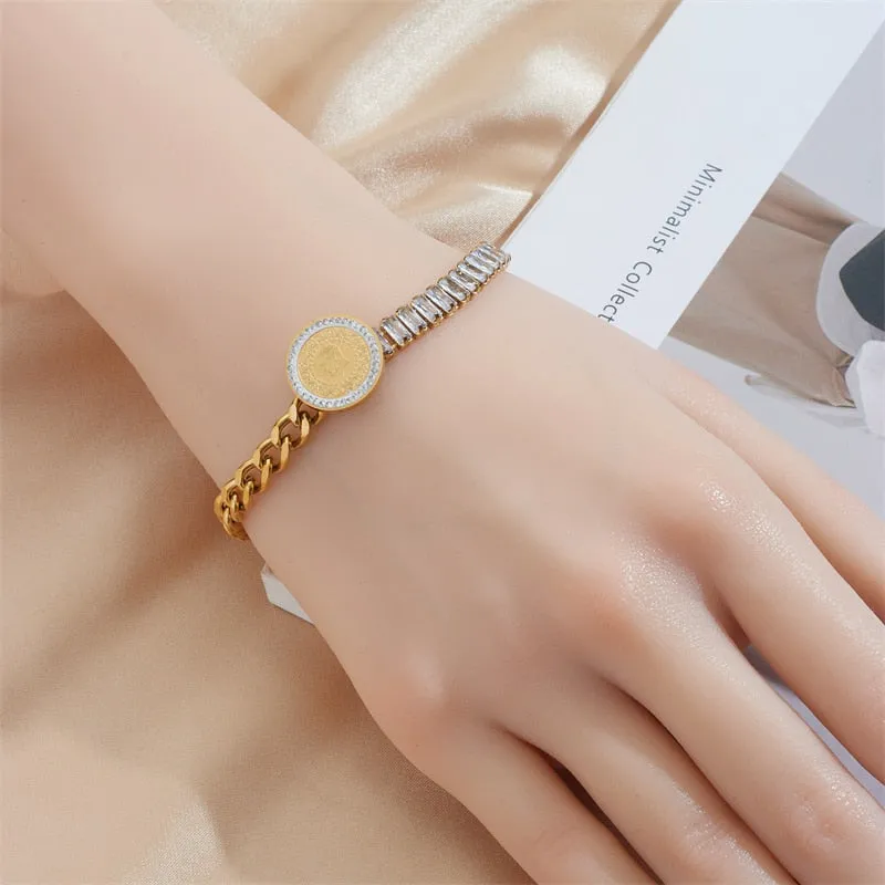 316L Stainless Steel Portrait Coin Bracelet For Women