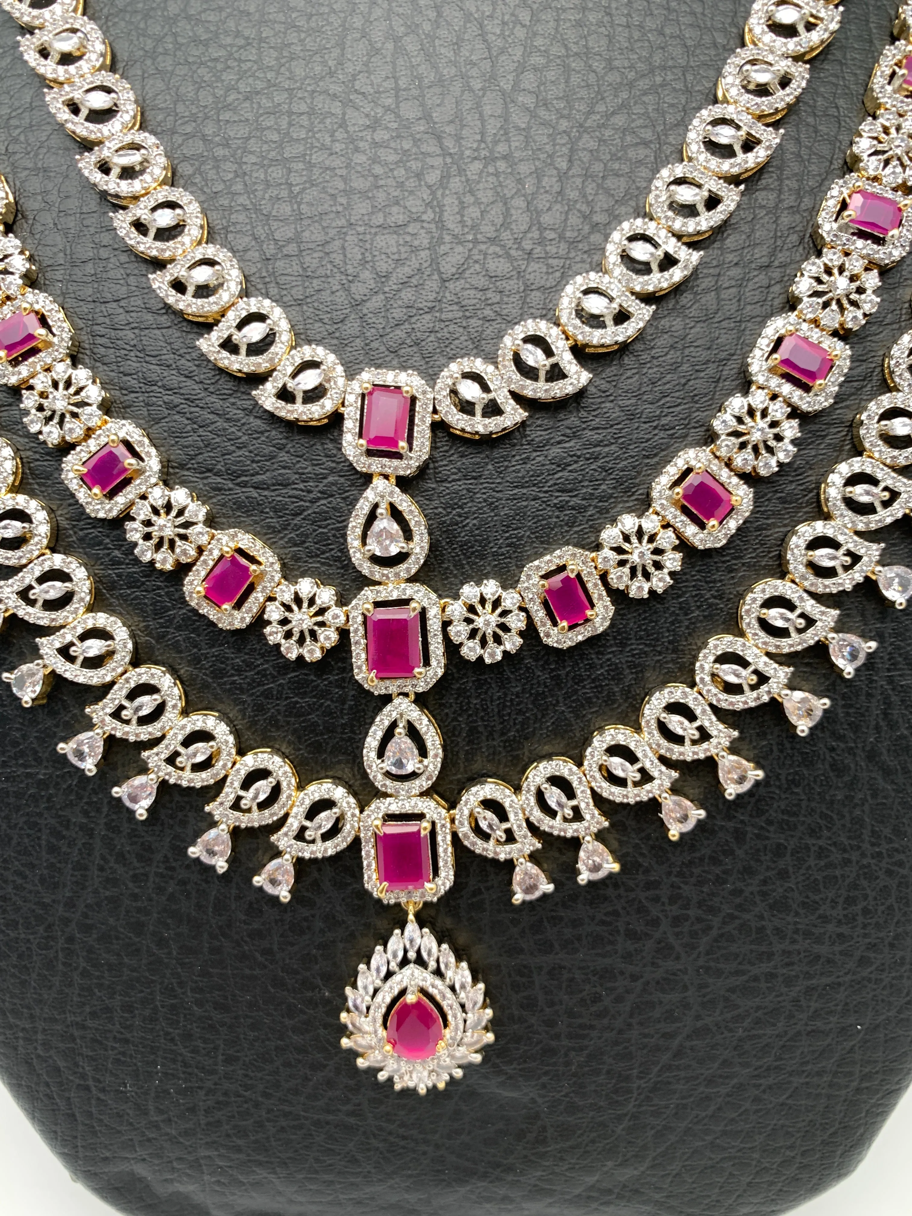 AD Ruby Red Stone Multi Layer Long Necklace