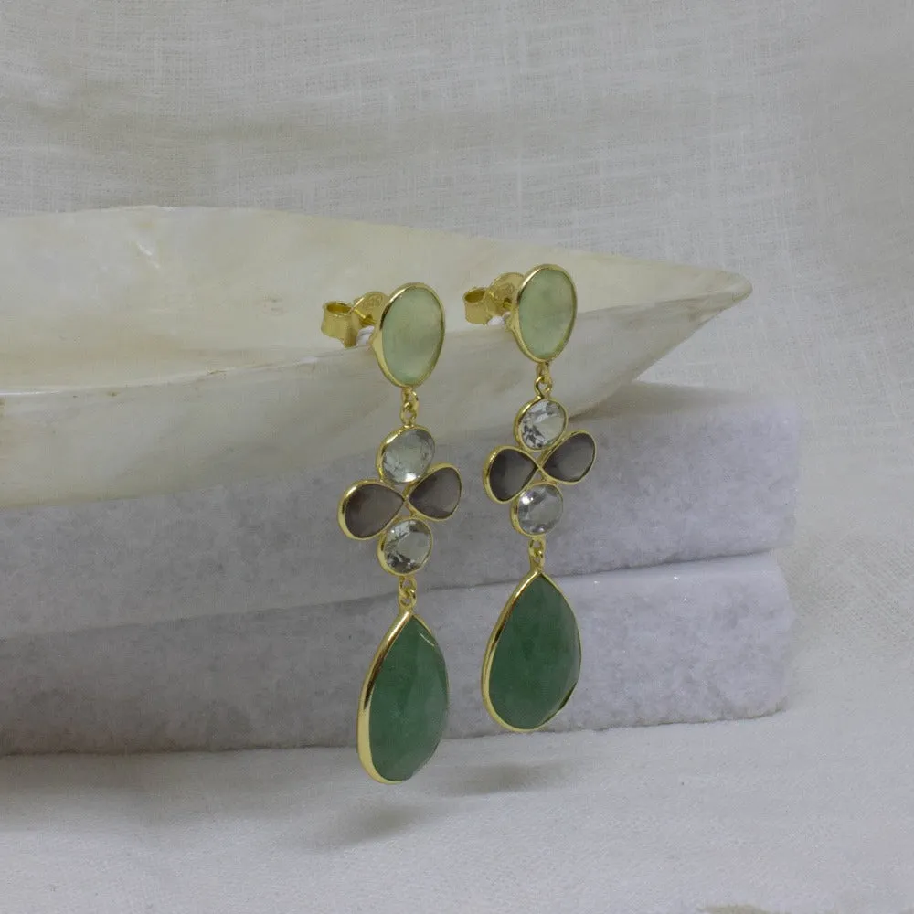 Aventurine and Prehnite Teardrop Dangle Earrings
