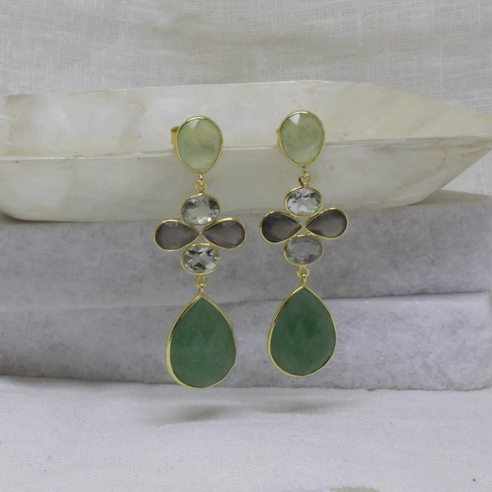 Aventurine and Prehnite Teardrop Dangle Earrings