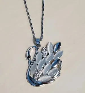 AZ607 Silver Moonstone & Rhinestone Swan Necklace with FREE Earrings
