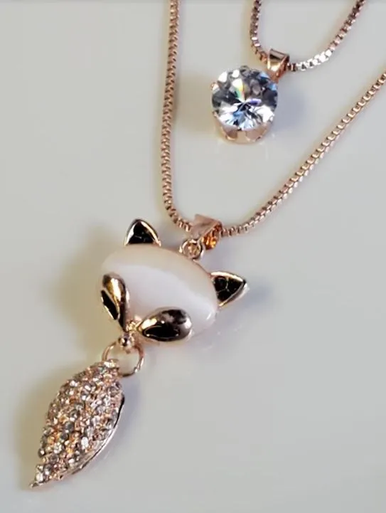 AZ687 Rose Gold Moonstone Fox Necklace with FREE EARRINGS