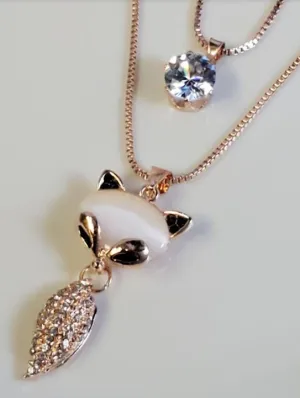 AZ687 Rose Gold Moonstone Fox Necklace with FREE EARRINGS