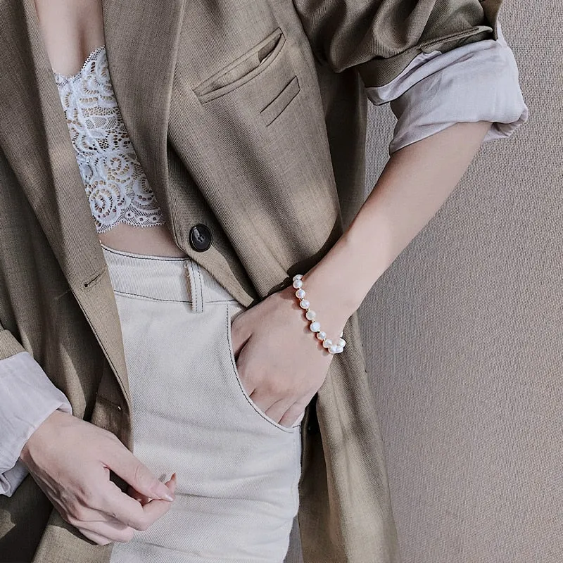 Baroque Natural Pearl String Bracelet For Woman