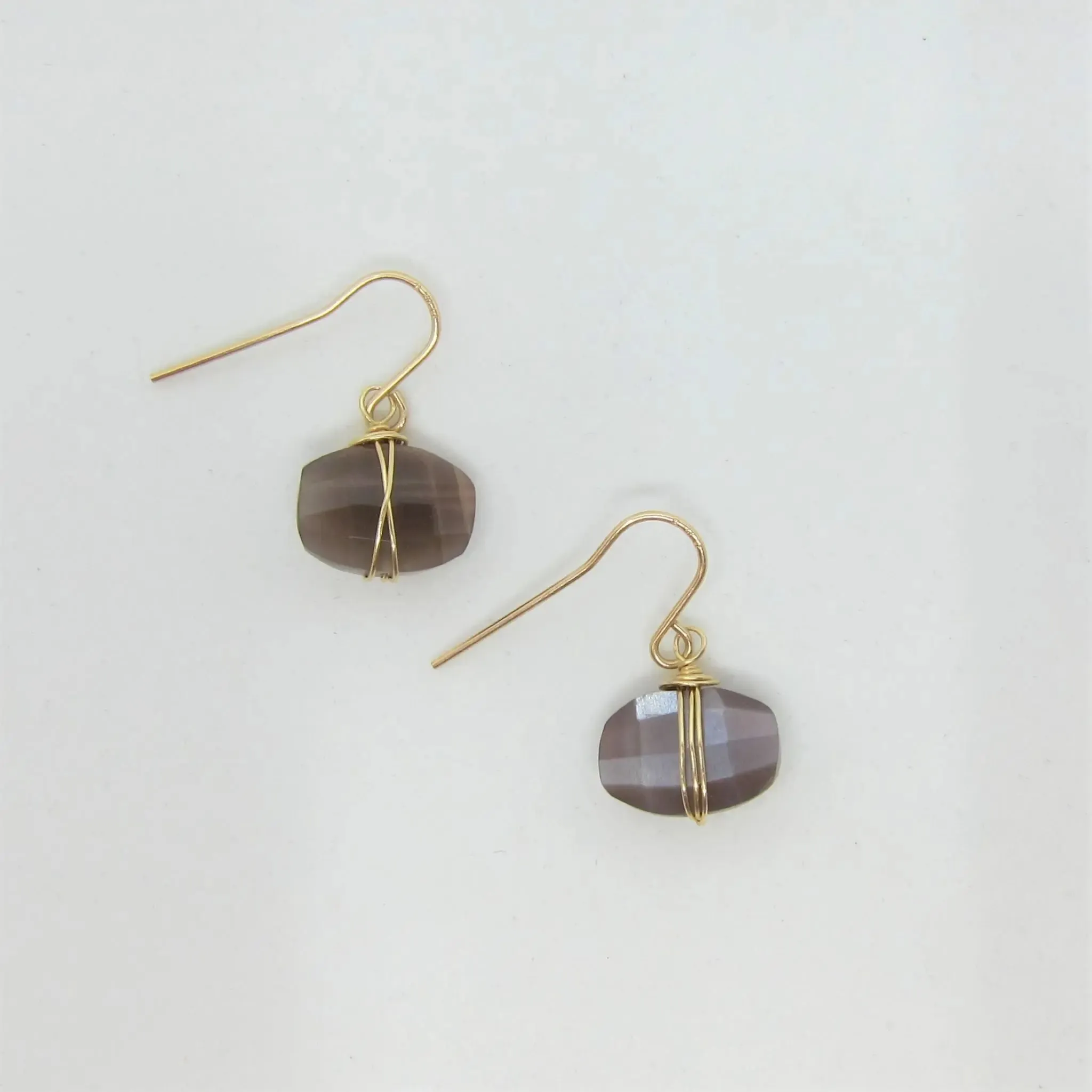 Chocolate Moonstone Faceted Cushion Cut Drop Earrings