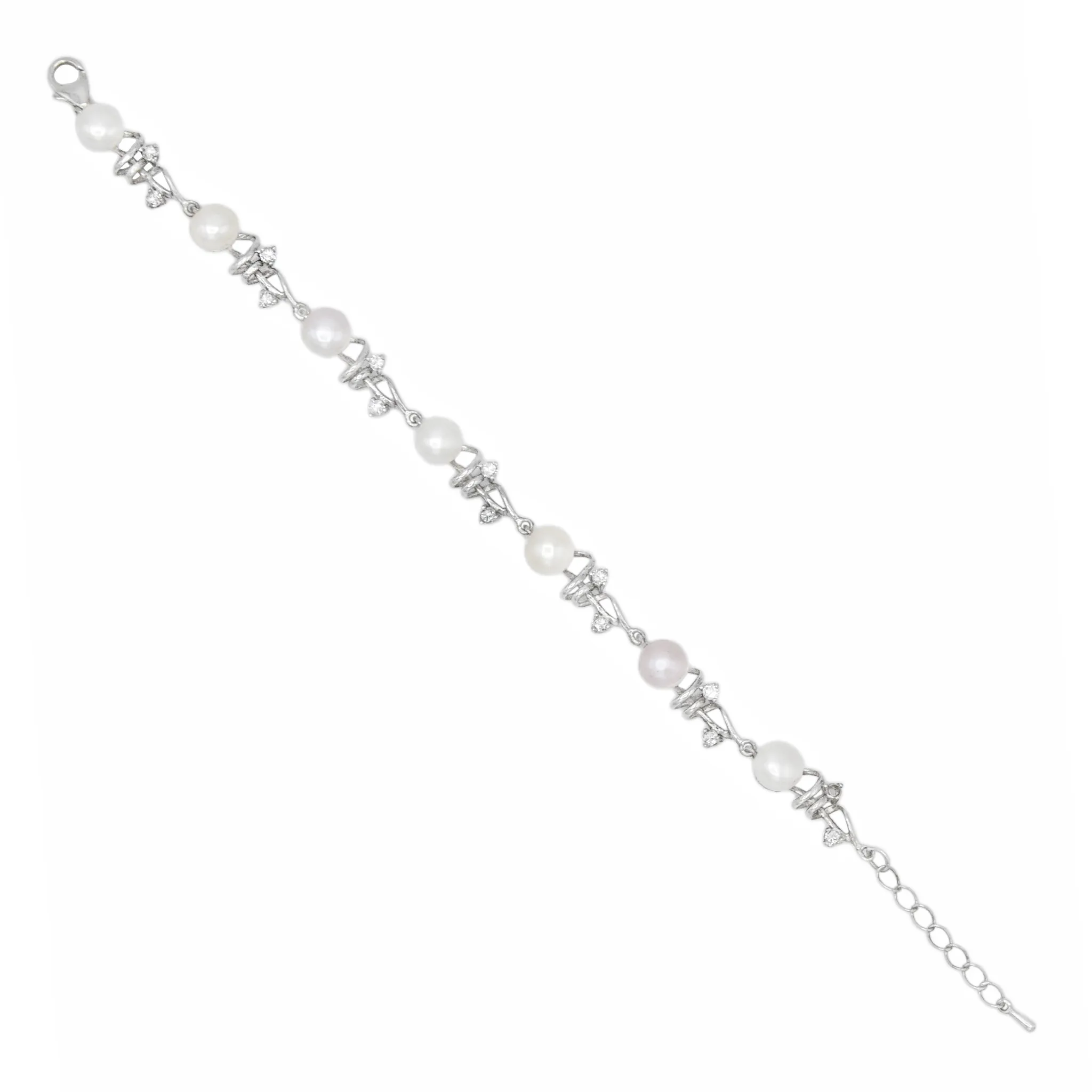 Elegant Pearl and Zircon Silver Bracelet