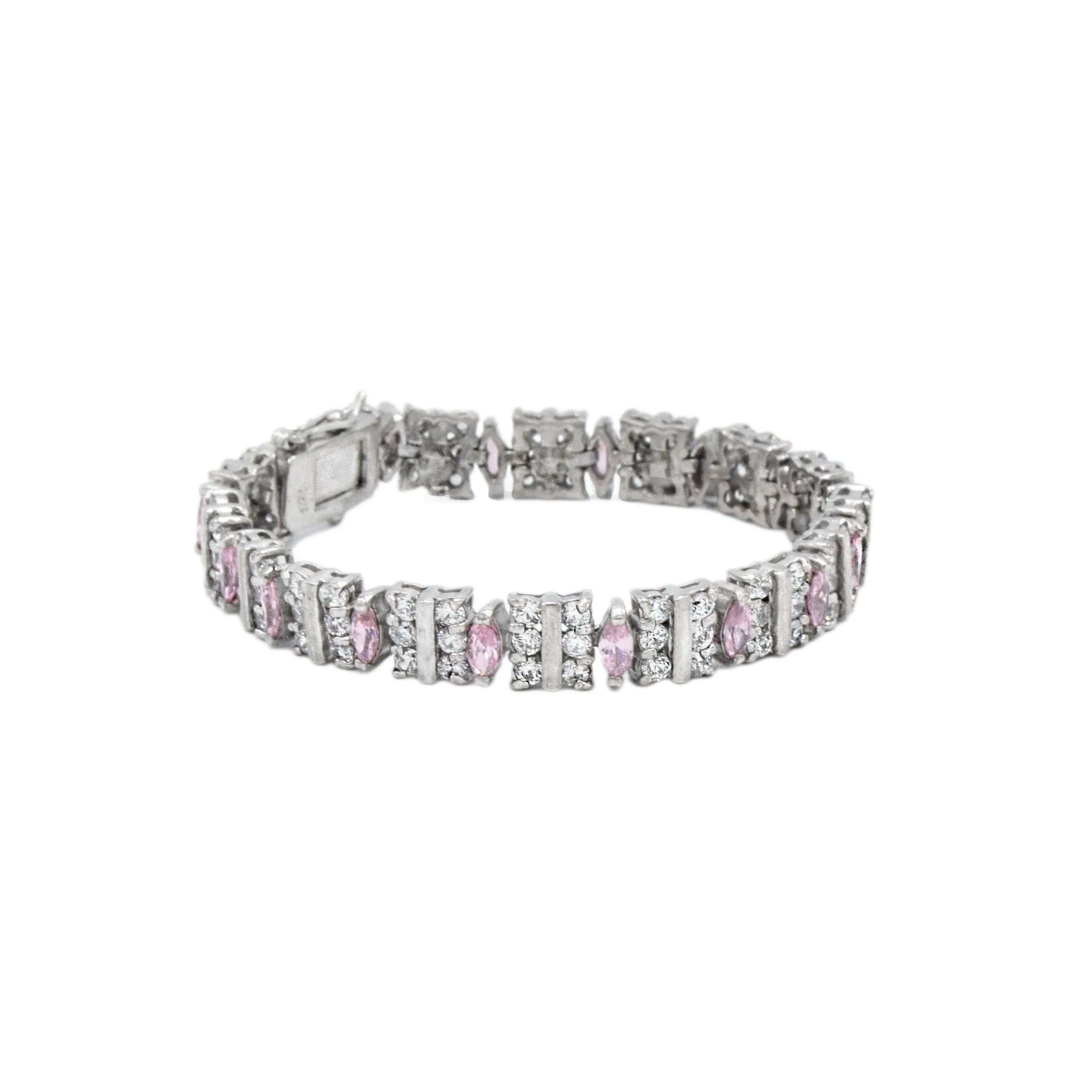 Elegant Pink Sapphire Silver Bracelet