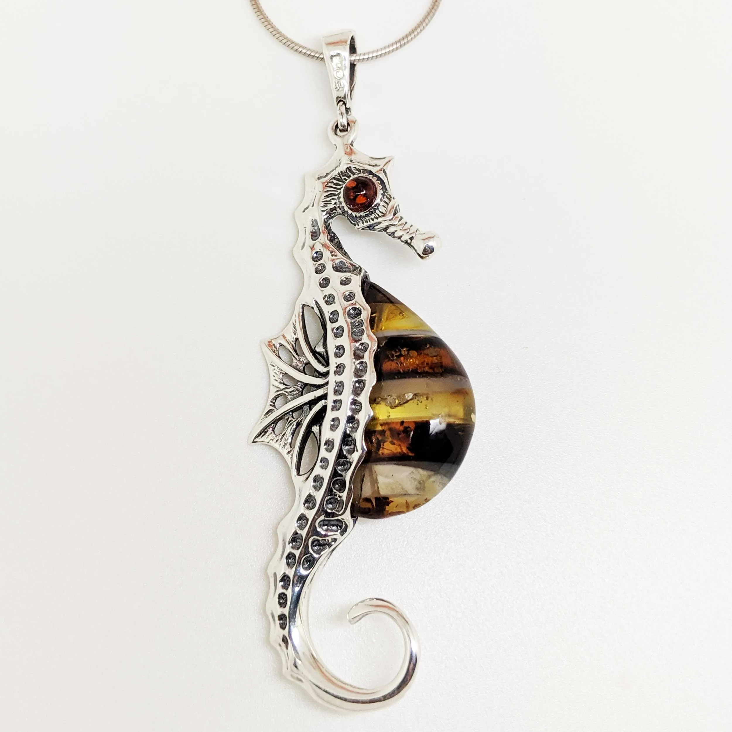 Handmade Baltic Amber Seahorse Pendant Necklace