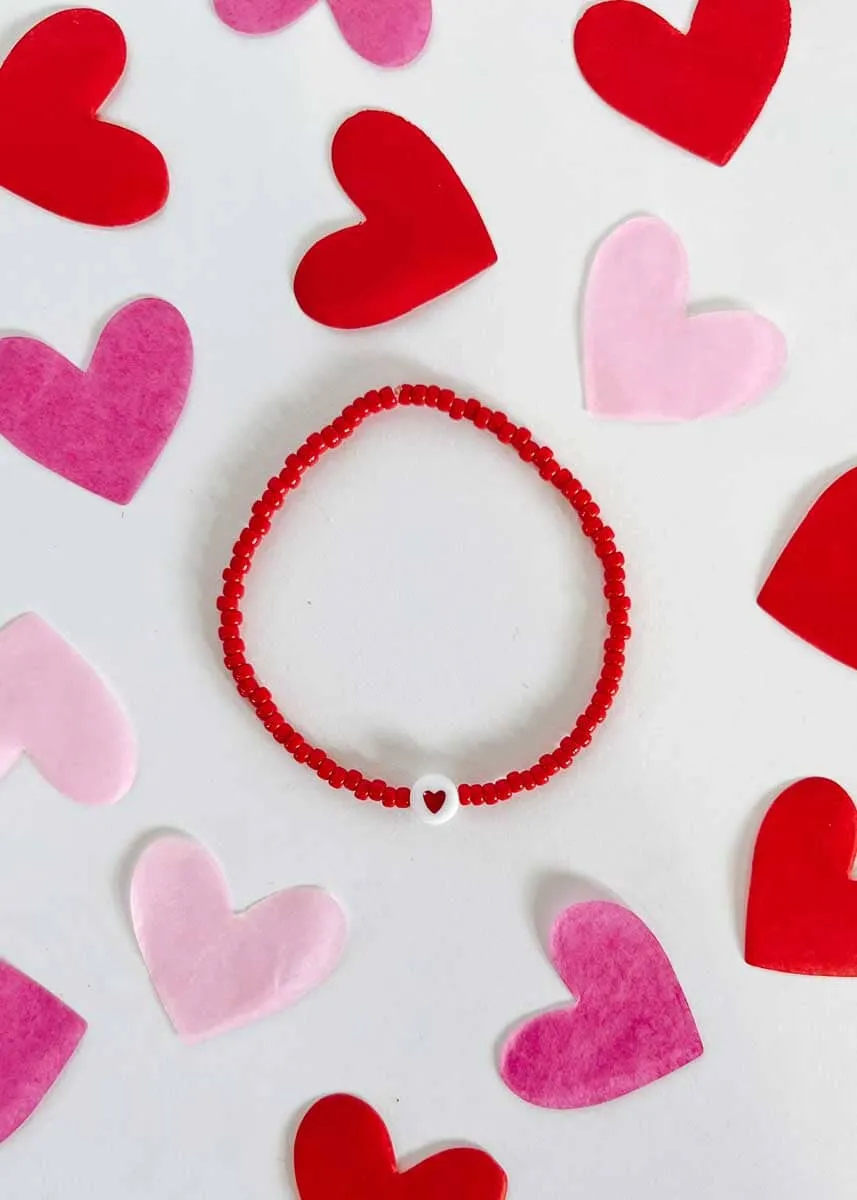 Heart Bead Bracelet - Red