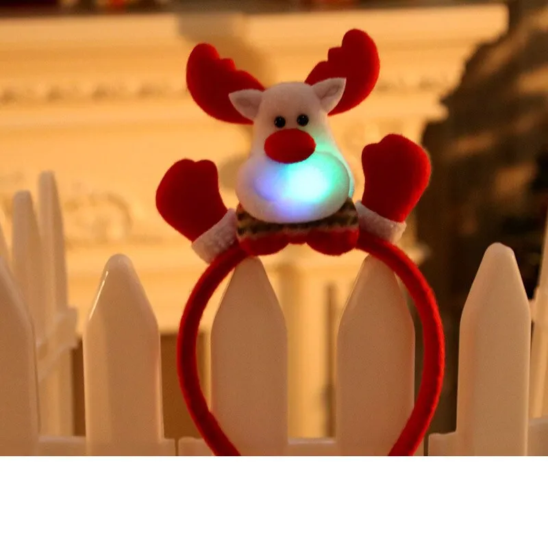 HULIANFU 2023 Christmas Headband LED Christmas Decorations Gift Hairpin Antlers Headband New Year Decorations Santa Headband Christmas Decor