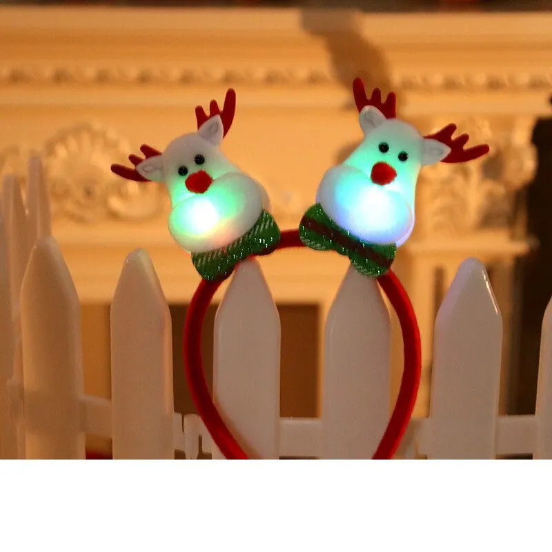 HULIANFU 2023 Christmas Headband LED Christmas Decorations Gift Hairpin Antlers Headband New Year Decorations Santa Headband Christmas Decor