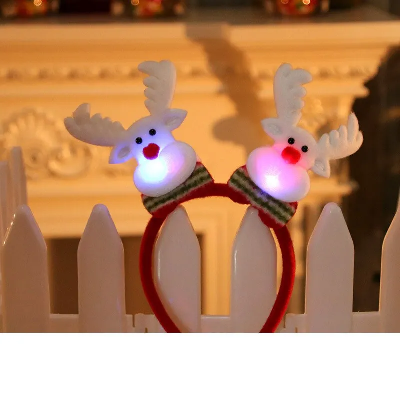 HULIANFU 2023 Christmas Headband LED Christmas Decorations Gift Hairpin Antlers Headband New Year Decorations Santa Headband Christmas Decor