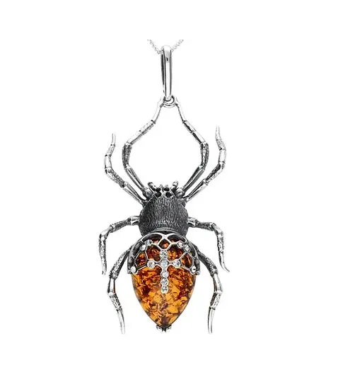 MILENA Necklace Silver Amber Spider