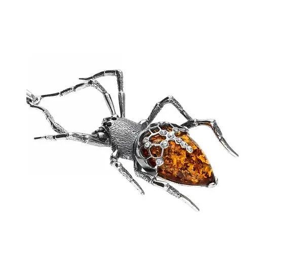 MILENA Necklace Silver Amber Spider