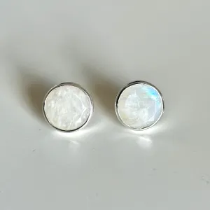 Moonstone Studs in Sterling Silver with a Round Faceted Gemstone