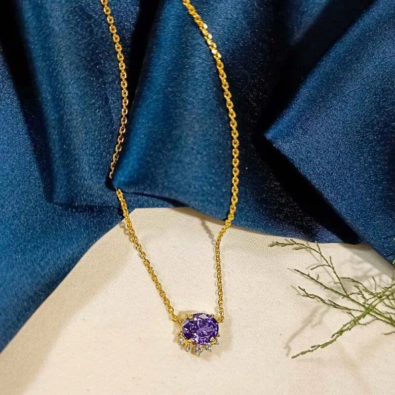 Oval Amethyst Queen's Necklace- Golden