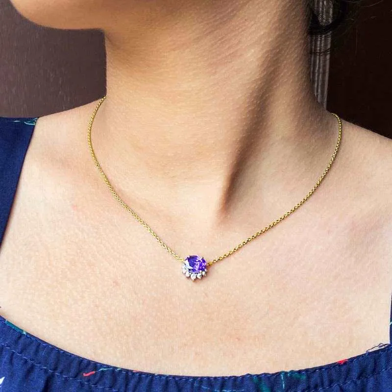 Oval Amethyst Queen's Necklace- Golden