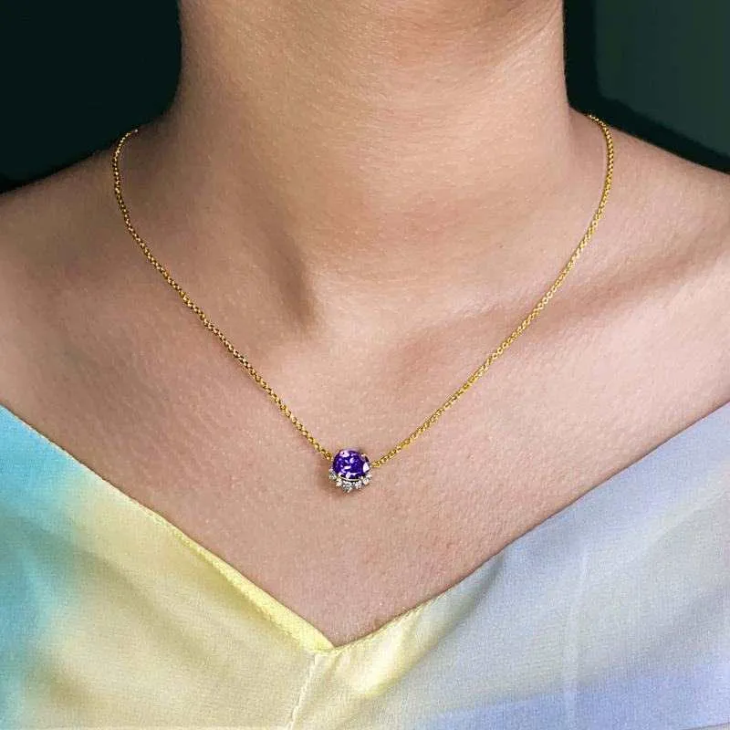 Oval Amethyst Queen's Necklace- Golden