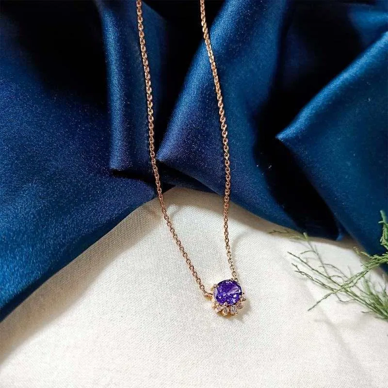 Oval Amethyst Queen's Necklace- Rosegold
