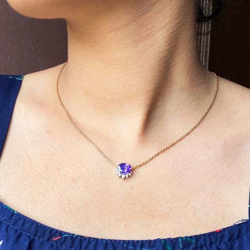 Oval Amethyst Queen's Necklace- Rosegold