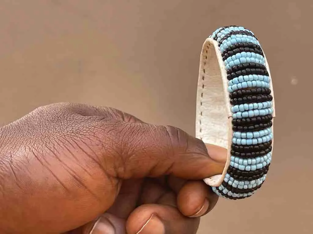 Pastel 2-Color Wide Beaded Leather Bracelet - Mali