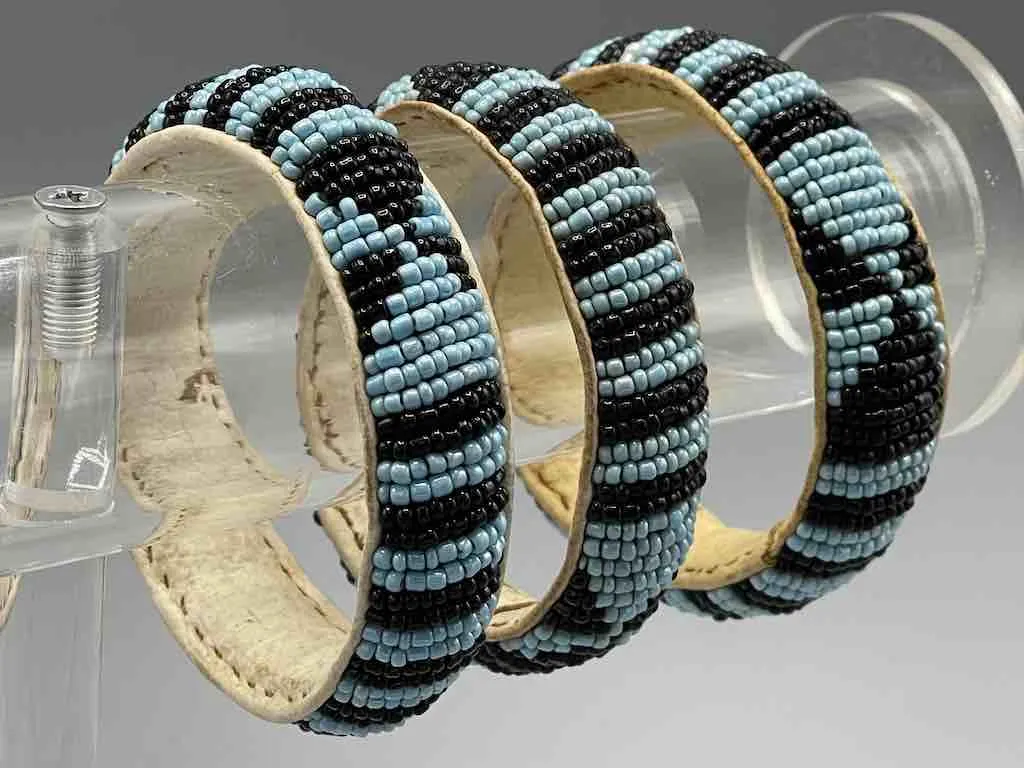 Pastel 2-Color Wide Beaded Leather Bracelet - Mali