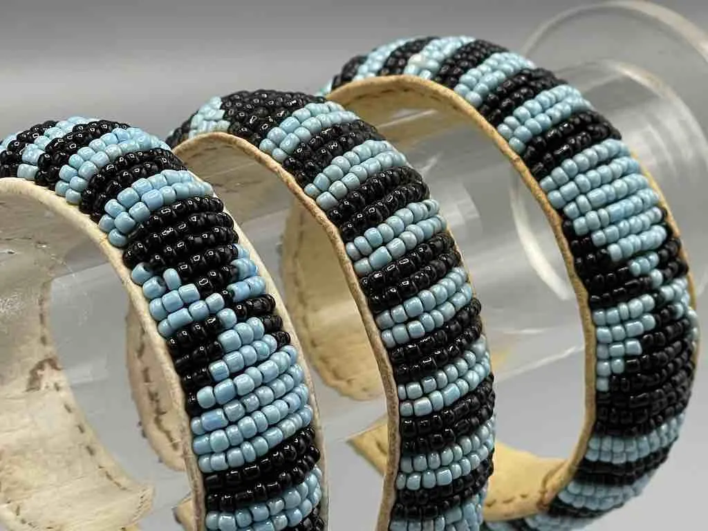 Pastel 2-Color Wide Beaded Leather Bracelet - Mali