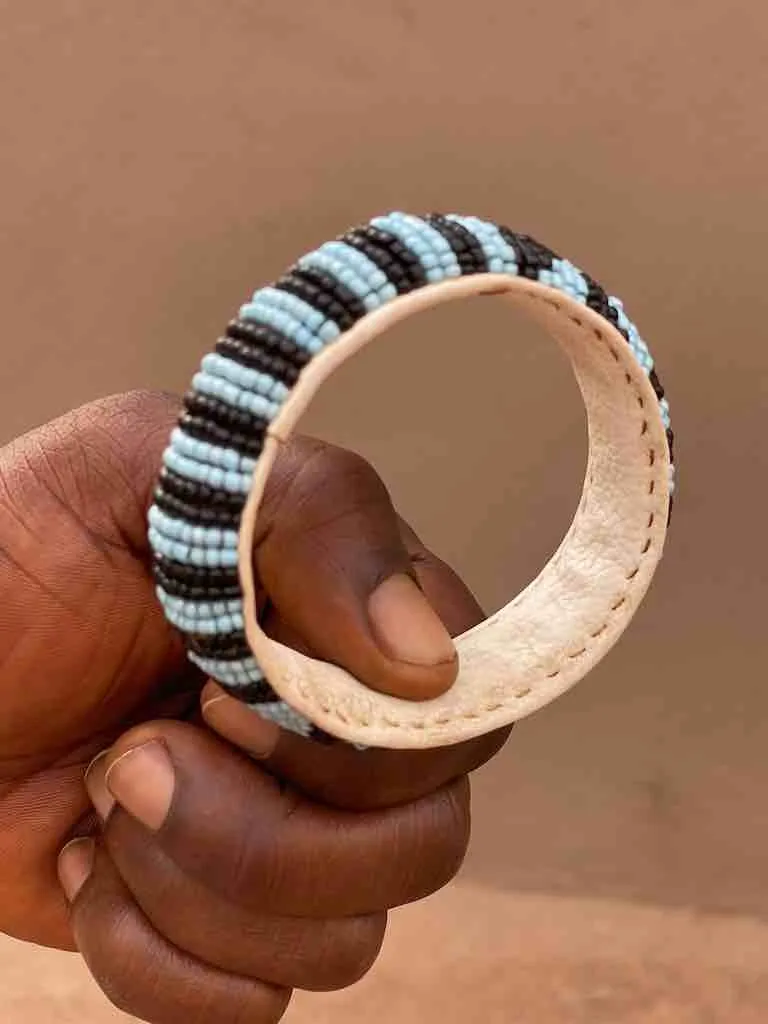 Pastel 2-Color Wide Beaded Leather Bracelet - Mali