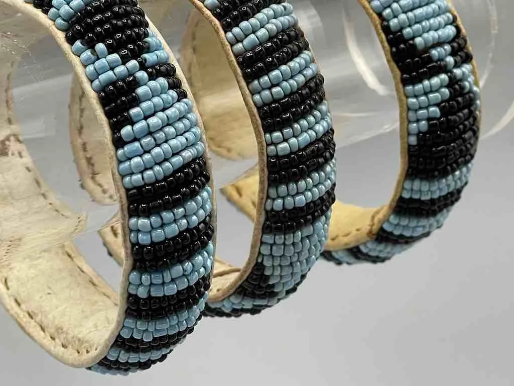 Pastel 2-Color Wide Beaded Leather Bracelet - Mali