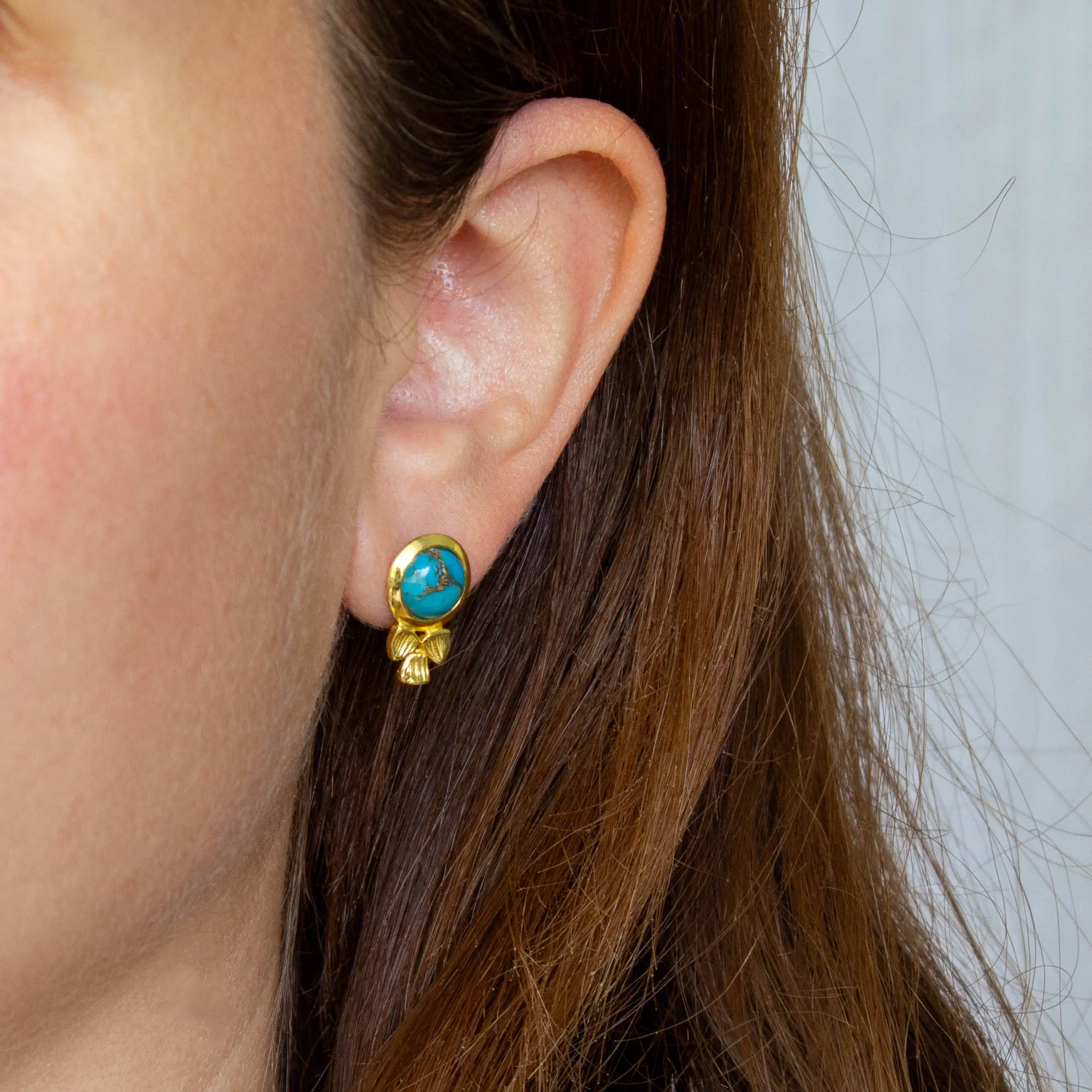 Rowan Leaf Gemstone Stud Earrings