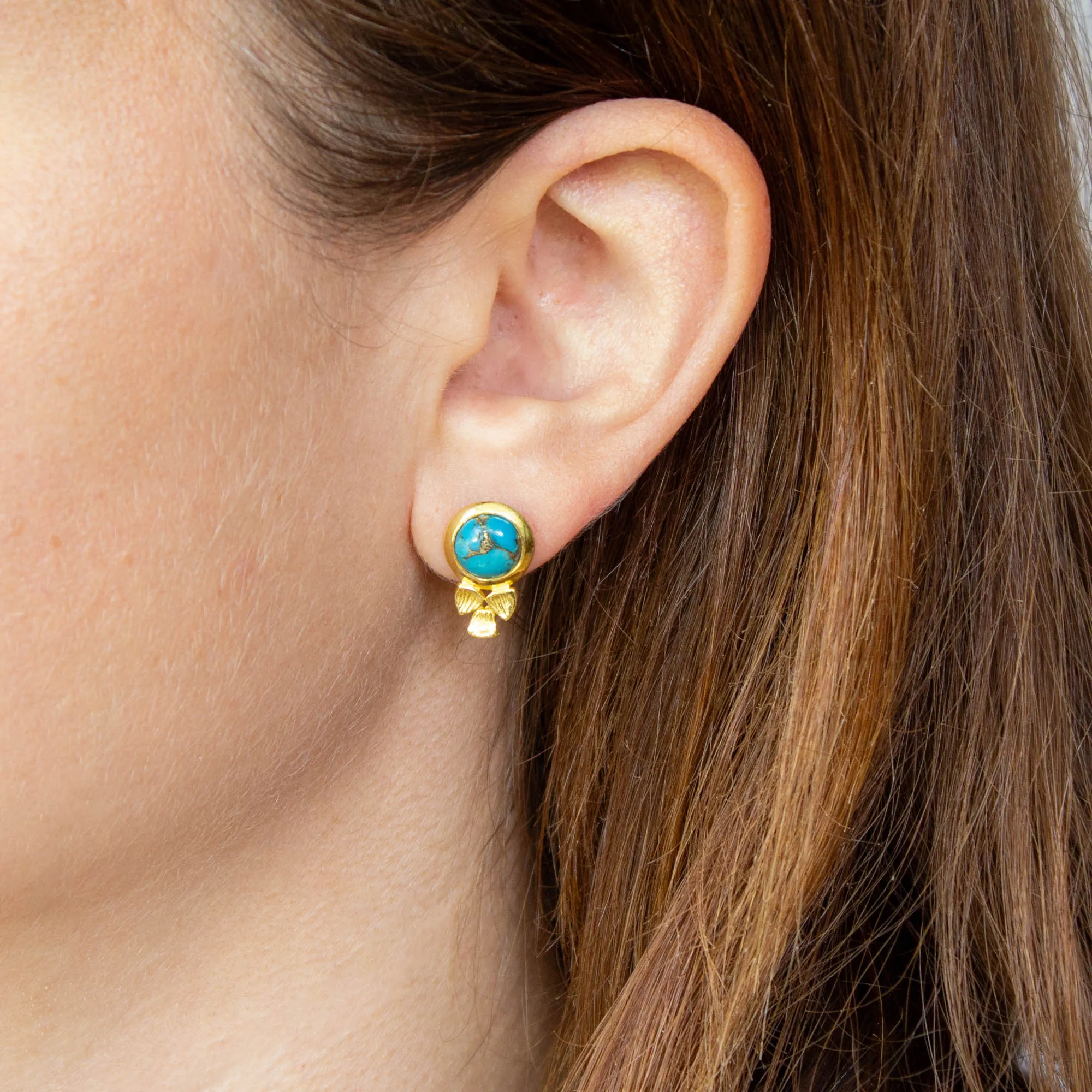Rowan Leaf Gemstone Stud Earrings