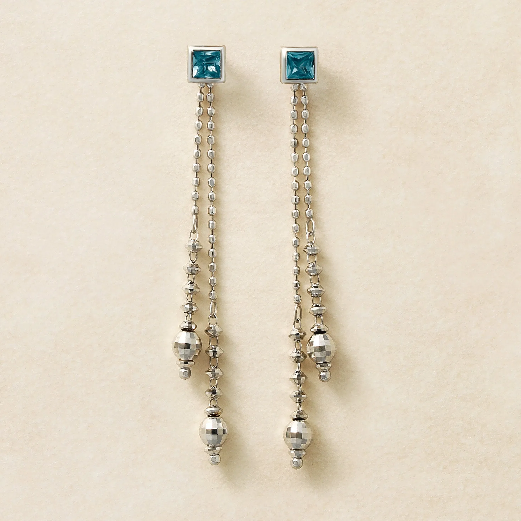 [Second Earrings] Platinum Swiss Blue Topaz Square Earrings