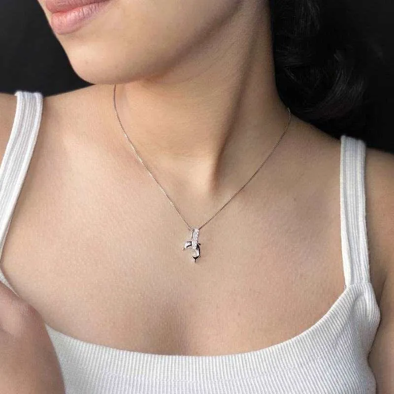 Silver Cute Dolphin pendant with Link Chain