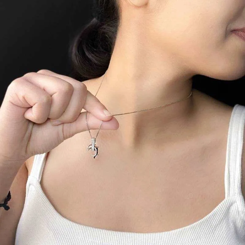 Silver Cute Dolphin pendant with Link Chain