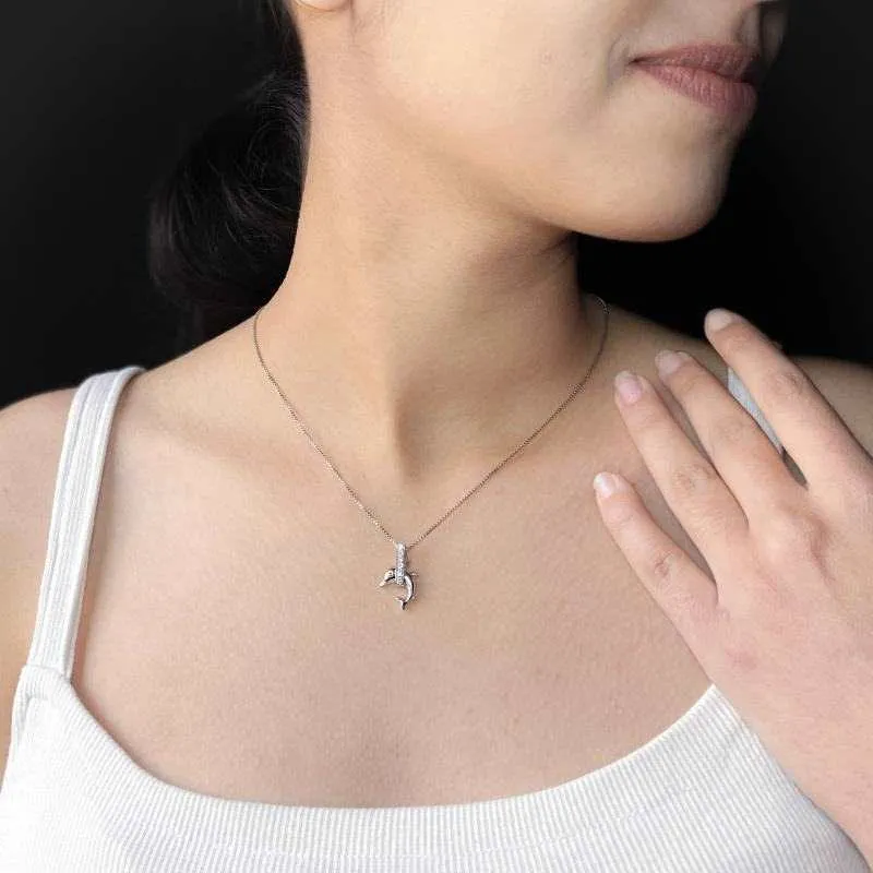 Silver Cute Dolphin pendant with Link Chain