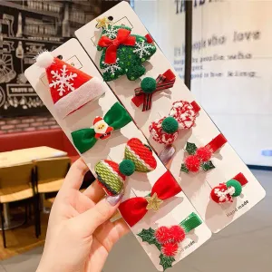 Silver Flower Band Christmas Hat Tree Hairpin Set 10P