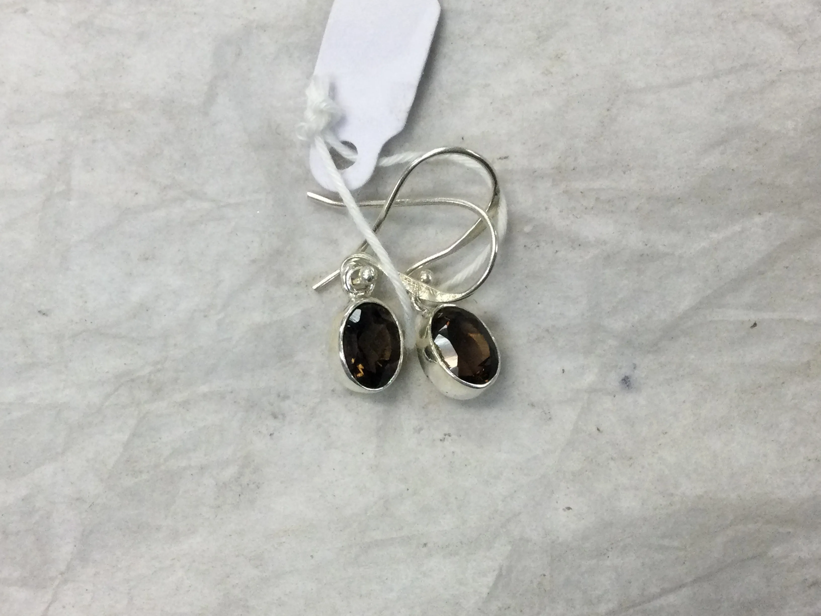 Silver Oval Gemstone Hook Earrings